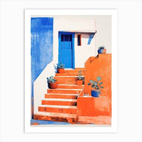 A House In Santorini, Abstract Risograph Style 2 Art Print