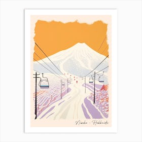 Poster Of Niseko   Hokkaido, Japan, Ski Resort Pastel Colours Illustration 3 Art Print