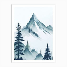 Mountain And Forest In Minimalist Watercolor Vertical Composition 123 Art Print