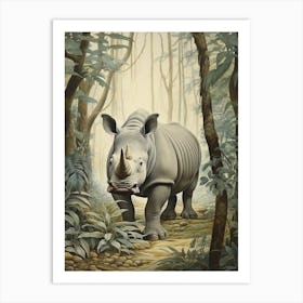 Blue Tones Of A Rhino Walking Through The Forest 2 Art Print