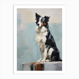 Border Collie Dog, Painting In Light Teal And Brown 1 Art Print