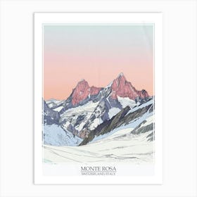 Monte Rosa Switzerland Italy Color Line Drawing 5 Poster Art Print