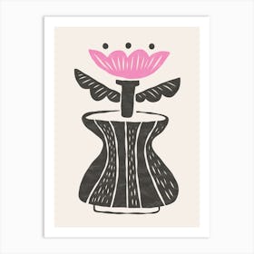 Modern Folk Flower Vase, Black and Pink Art Print