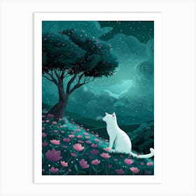 Cat In The Moonlight 9 Art Print