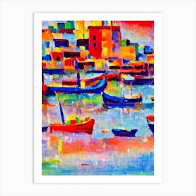 Port Of Doha Qatar Brushwork Painting harbour Art Print