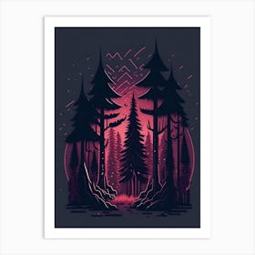 A Fantasy Forest At Night In Red Theme 47 Art Print
