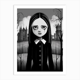 Nevermore Academy With Wednesday Addams Line Art 05 Fan Art Art Print