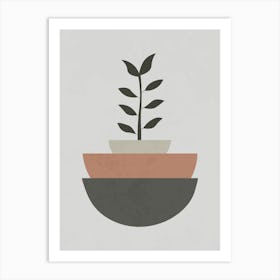 Minimalist Botanical Art with Layered Geometric Shapes Art Print