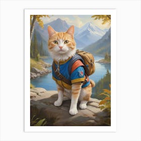 Cat With A Backpack Art Print