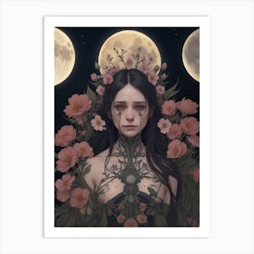 Moon And The Flowers Art Print