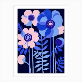 Blue Flower Illustration Anemone 2 Art Print