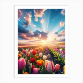 Tulip Field At Sunset 2 Art Print