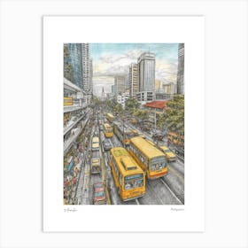 Manila Philippines Drawing Pencil Style 3 Travel Poster Art Print