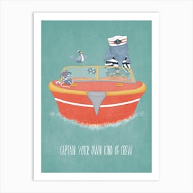 Captain Your Own Crew Elephant Boat at Sea Blue Nursery Art Print