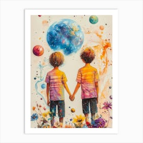 Two Brothers Holding Hands Art Print