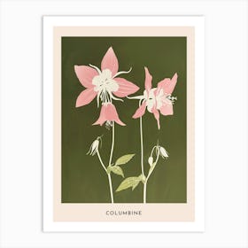 Pink & Green Columbine 3 Flower Poster Art Print