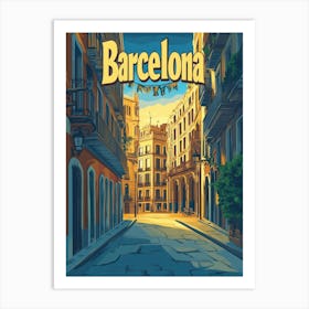 Aihrgdesign A Retro Travel Poster For Barcelona Art Print