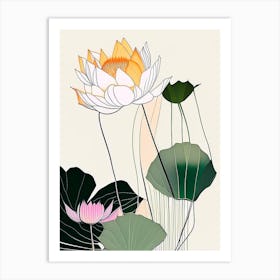 Lotus Flowers In Garden Abstract Line Drawing 1 Art Print