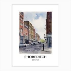Shoreditch, London 2 Watercolour Travel Poster Art Print