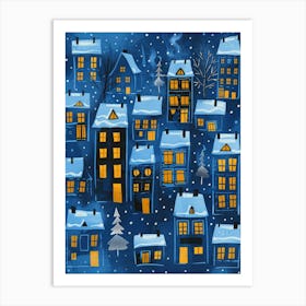 Christmas Houses In The Snow Art Print