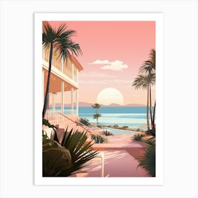 An Illustration In Pink Tones Of Palm Beach Australia 3 Art Print