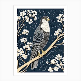 B&W Bird Linocut Eurasian Sparrowhawk 4 Art Print