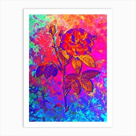 French Rose Botanical in Acid Neon Pink Green and Blue n.0139 Art Print