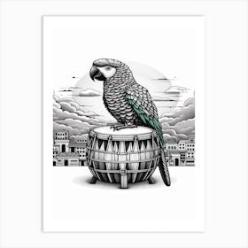 Kiwi Parrot On Drum Art Print