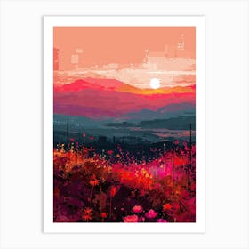 Sunset In The Mountains | Pixel Art Series 6 Art Print