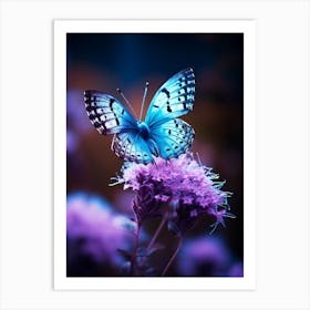 Blue Butterfly On Purple Flower Art Print