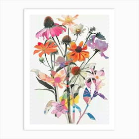 Coneflower 2 Collage Flower Bouquet Art Print