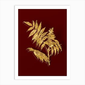 Vintage Staghorn Sumac Botanical in Gold on Red Art Print