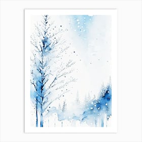 Winter Scenery, Snowflakes, Minimalist Watercolour 3 Art Print