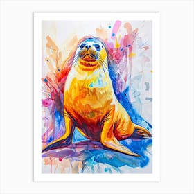 Harp Seal Colourful Watercolour 3 Art Print