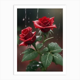 Red Roses At Rainy With Water Droplets Vertical Composition 78 Art Print