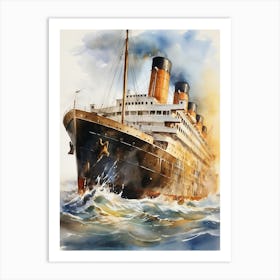 Titanic Ship In The Sea Watercolour 1 Art Print