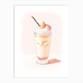 Peach Milkshake Dairy Food Pencil Illustration 5 Art Print