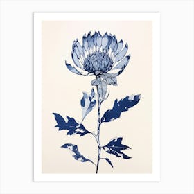 Blue Botanical Protea 3 Art Print