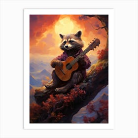 Raccoon Playing Guitar Art Print