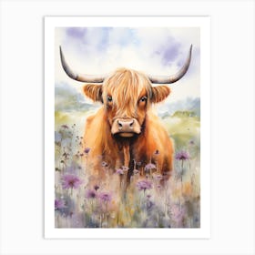 Lilac Watercolour Of Highland Cow 3 Art Print