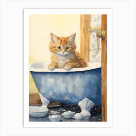 Manx Cat In Bathtub Bathroom 2 Art Print