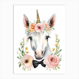 Baby Unicorn Flower Crown Bowties Woodland Animal Nursery Decor (22) Art Print