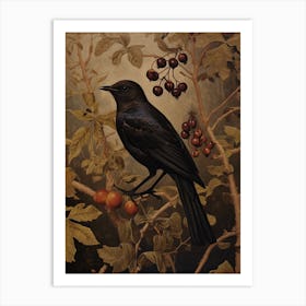 Dark And Moody Botanical Blackbird 3 Art Print