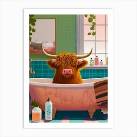 Highland Cow In Bathtub Bathroom Art Print