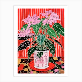 Pink And Red Plant Illustration Chinese Evergreen 4 Art Print