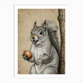 Squirrel Eating Nut Art Print