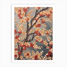 Pussywillow Vintage Autumn Tree Print  Art Print