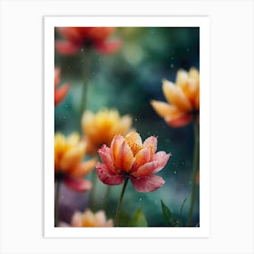 Lotus Flowers In The Rain Art Print