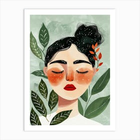 Portrait Of A Woman With Leaves 20 Art Print