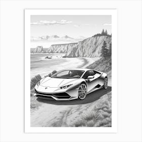 Lamborghini Huracan Coastal Line Drawing 3 Art Print